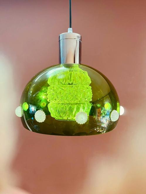 Seventies hanglamp, Huis en Inrichting, Lampen | Hanglampen, Zo goed als nieuw, Minder dan 50 cm, Glas, Ophalen of Verzenden