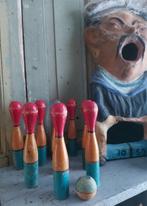 Antiek kegelspel werpspel met 9 houten kegels & bal, Ophalen of Verzenden