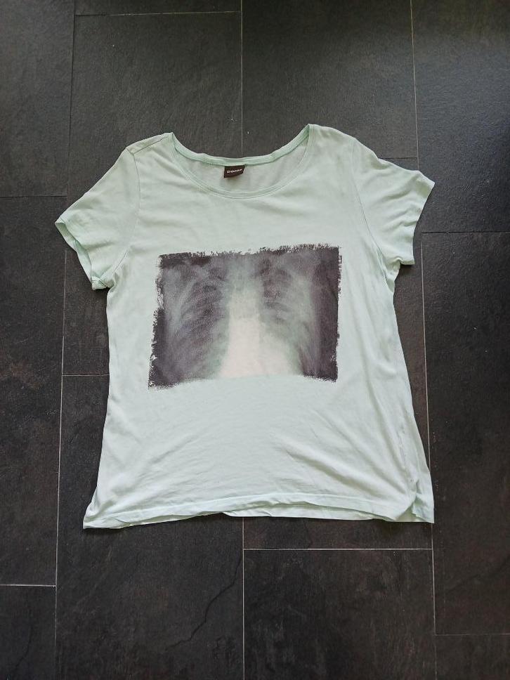 Pieces lichtblauw dames shirt Halloween x-ray ribben, M, Kleding | Dames, T-shirts, Gedragen, Maat 38/40 (M), Blauw, Korte mouw