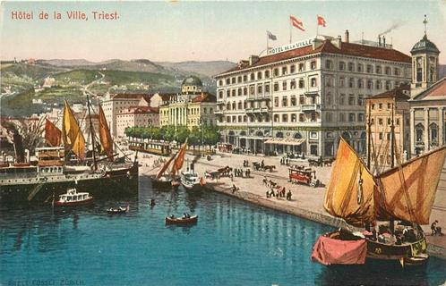 (381-117-011) Triest Hotel de la Ville, Verzamelen, Ansichtkaarten | Buitenland, Ophalen of Verzenden