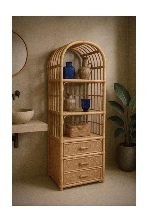 Vintage Japandi Frans  Bamboe Kastje 1970's, Huis en Inrichting, Kasten | Boekenkasten, Gebruikt, 50 tot 100 cm, 150 tot 200 cm