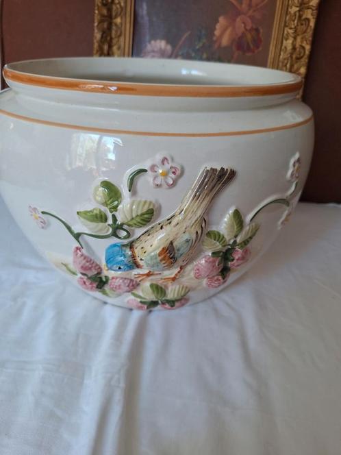 Vintage barbotine bloempot, Antiek en Kunst, Curiosa en Brocante, Ophalen of Verzenden