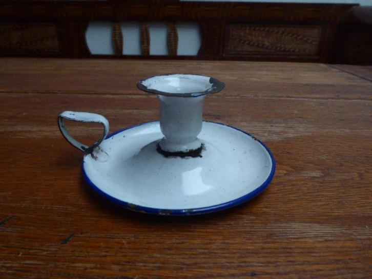 Antieke emaille kandelaar, blaker, Antiek en Kunst, Antiek | Emaille, Ophalen of Verzenden