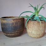 Set 2 x retro vintage bloempot bruin - mooi decor - jaren 70, Rond, Ophalen of Verzenden, Zo goed als nieuw, Aardewerk
