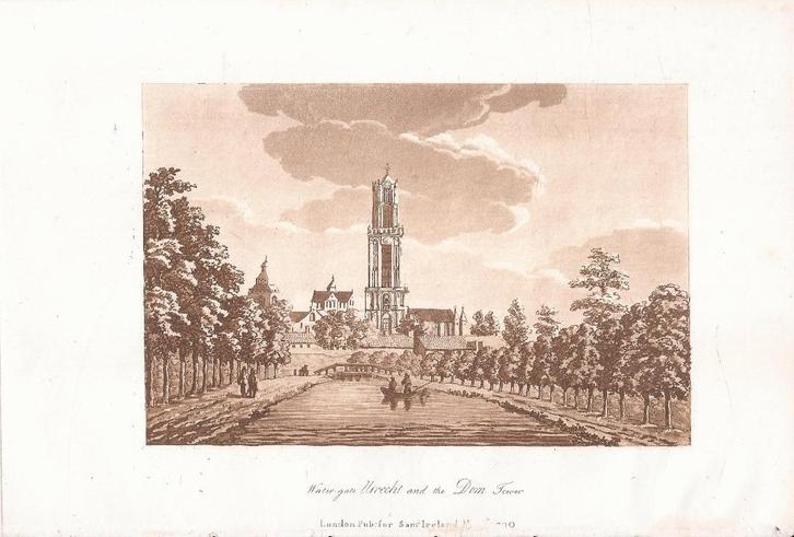 Utrecht. Water gate Utrecht and the Dom Tower 1789 Aquatint, Antiek en Kunst, Kunst | Etsen en Gravures, Ophalen of Verzenden
