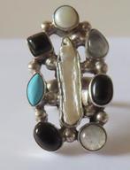 Koopje! Royale zilveren ring (no 28) 8 edelstenen, incl ver, Sieraden, Tassen en Uiterlijk, Ringen, 18 tot 19, Verzenden, Zo goed als nieuw