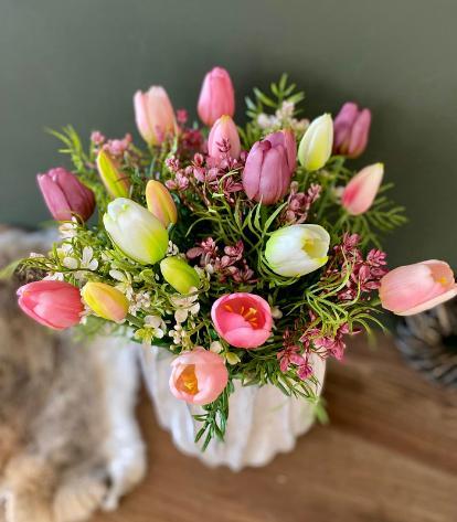 Kunstbloemen- gemengd tulpenboeket, Huis en Inrichting, Woonaccessoires | Kunstplanten en Kunstbloemen, Nieuw, Binnen, Ophalen of Verzenden
