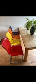 Lederen eetkamerstoelen metalen frame 4 stuks, Huis en Inrichting, Stoelen, Ophalen, Gebruikt, Vijf, Zes of meer stoelen