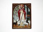 Plaquette Jezus De Goede Herder geschilderd gietijzer, Ophalen of Verzenden