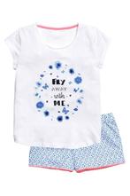H&M tricot shortama pyjama pyama wit blauw 158-164, Nacht- of Onderkleding, Meisje, H&M, Nieuw