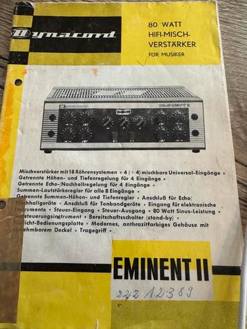 Dynacord eminent 2 manual handleiding schema beschikbaar voor biedingen