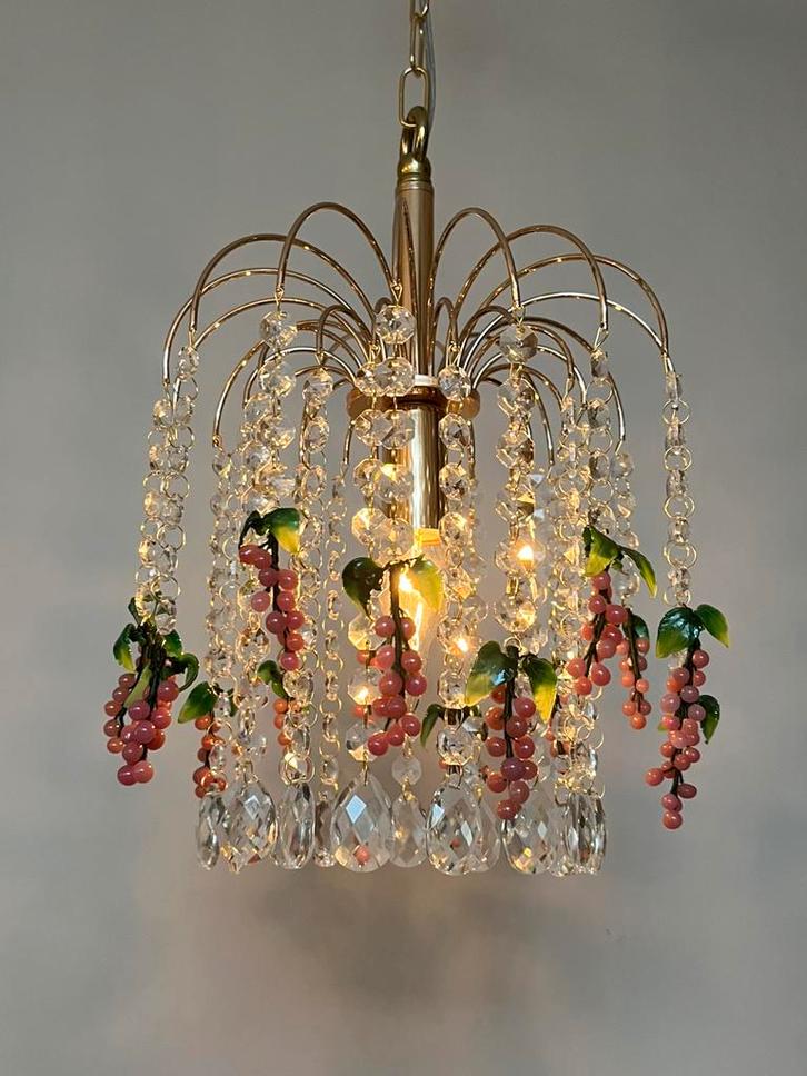 4 beschikbaar vintage murano roze druiven kroonluchters, Huis en Inrichting, Lampen | Kroonluchters, Glas, Ophalen of Verzenden
