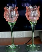 2 glazen tulp theelichten, Ophalen of Verzenden, Glas