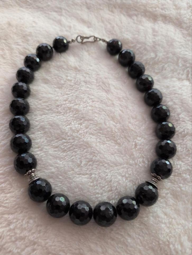 Zwarte Onyx Kralen Ketting, Sieraden, Tassen en Uiterlijk, Kettingen, Zo goed als nieuw, Steen of Mineraal, Zwart, Met edelsteen