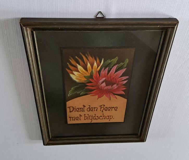 jaren 30 houten schilderij lijst religieus prent bijbeltekst, Antiek en Kunst, Antiek | Religie, Verzenden