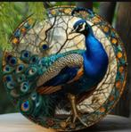 Vintage rond metalen bord Kleurige Pauw (20cm), Ophalen of Verzenden, Nieuw