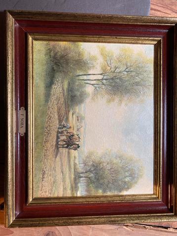 Olieverfschilderij F. Noha – boerenlandschap met paarden beschikbaar voor biedingen