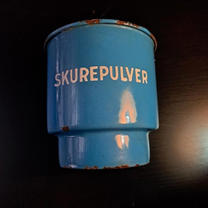 Vintage Skurepulver Blik - Blauw Emaille schuurpoeder deens, Antiek en Kunst, Antiek | Emaille, Ophalen of Verzenden
