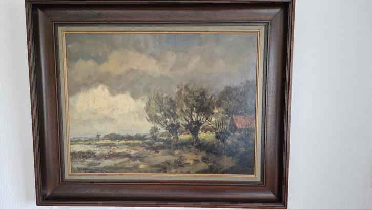 H.c.Kranenburg, Prachtig landschap met boerderij en molen.., Antiek en Kunst, Kunst | Schilderijen | Klassiek, Ophalen