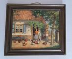 B.v. Reenen oud Hollands schilderij paneel kippen boerderij, Minder dan 50 cm, Gebruikt, Verzenden, Schilderij