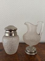 Antieke theebus en roomkan van ijsglas., Ophalen of Verzenden