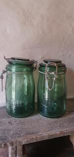set(2) oude franse groene weckpotten solidex 1 liter, Ophalen of Verzenden