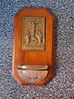 Vintage houten wijwaterbakje Salvator Mundi., Antiek en Kunst, Ophalen of Verzenden