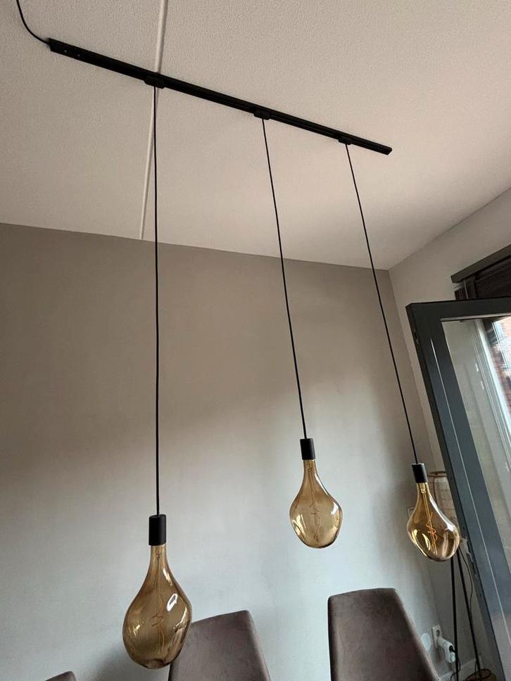 Luxe Lamp - Champagne Glas & Zwarte Afwerking, Huis en Inrichting, Lampen | Hanglampen, Nieuw, Minder dan 50 cm, Glas, Ophalen