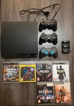 PS3 Slim + 3 Controllers + Games, Spelcomputers en Games, Spelcomputers | Sony PlayStation 3, Ophalen of Verzenden, 120 GB, Met 3 controllers of meer