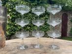 9x Champagne Coupes Glazen Gegraveerd antiek Frans, Antiek en Kunst, Antiek | Glas en Kristal, Ophalen of Verzenden