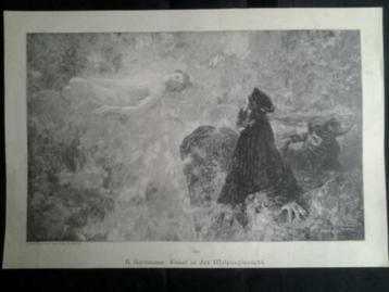 Antiek Houten Gravure Faust In der Walpurgisnacht 189 beschikbaar voor biedingen