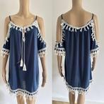 Dames off shoulder jurk tuniek boho bohemian crochet blauw M, Nieuw, Blauw, Knielengte, Maat 38/40 (M)
