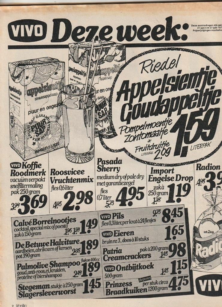 Retro reclame 1978 Riedel Appelsientje te koop bij Vivo, Verzamelen, Retro, Verzenden, Overige typen