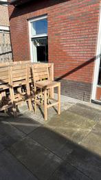 Bartafel met 10 krukken teakhout, Ophalen, Zo goed als nieuw, Teakhout