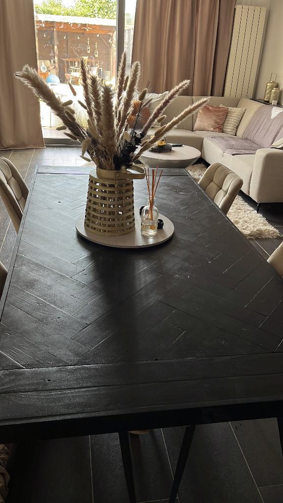 Handgemaakte Zwarte Visgraat Eettafel  ❤️ Uniek & Stevig!, Huis en Inrichting, Tafels | Eettafels, Zo goed als nieuw, 50 tot 100 cm