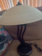 Te koop zware Griekse tafel lamp echt glas voet van yzer, Ophalen, Zo goed als nieuw, Glas, Minder dan 50 cm