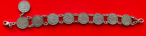 Zilveren armband met 9 dubbeltjes Wilhelmina, Sieraden, Tassen en Uiterlijk, Armbanden, Gebruikt, Zilver, Zilver, Ophalen