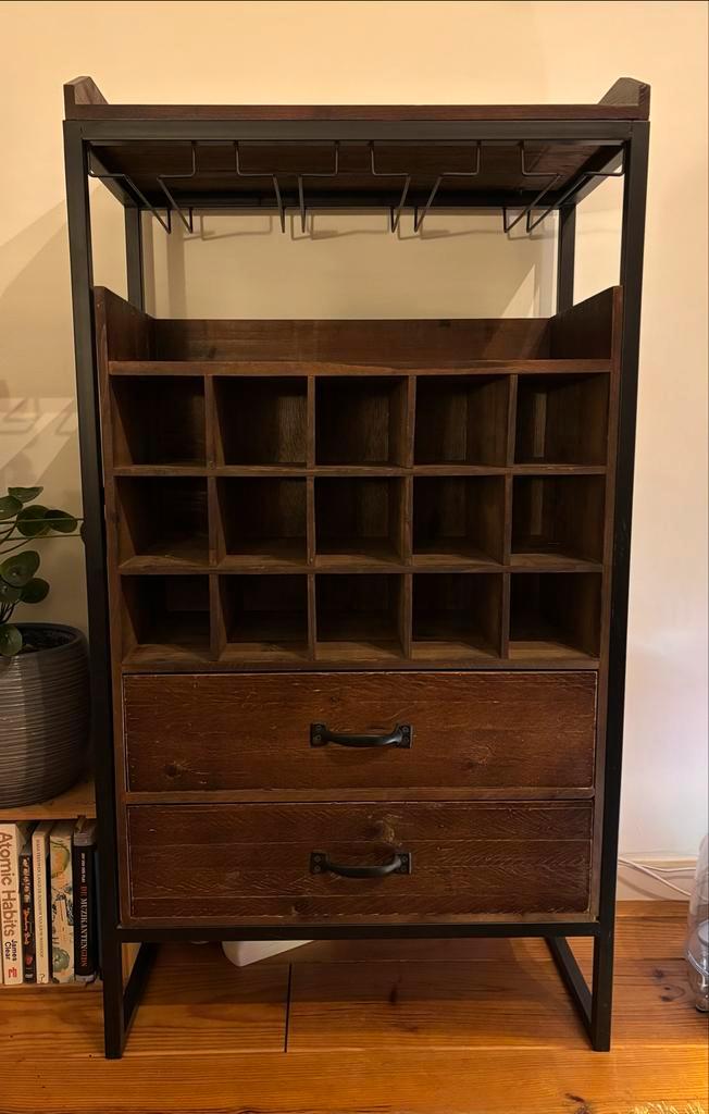 Houten wijnkast, Huis en Inrichting, Woonaccessoires | Wijnrekken, Gebruikt, 75 cm of meer, Hout, 15 tot 25 flessen, Ophalen