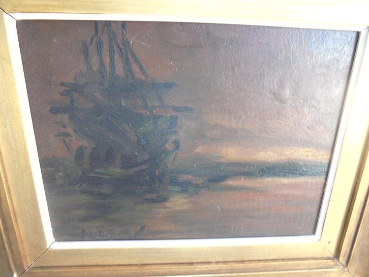 olieverf op paneel maritiem koekkoek schip in de branding, Antiek en Kunst, Kunst | Schilderijen | Klassiek, Ophalen of Verzenden