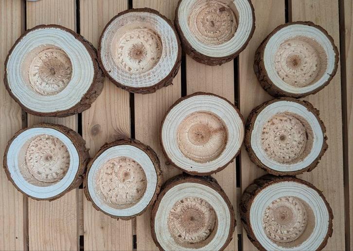 HOUTEN WAXINELICHT HOUDERS. 10x, Huis en Inrichting, Woonaccessoires | Kandelaars en Kaarsen, Nieuw, Hout, Ophalen