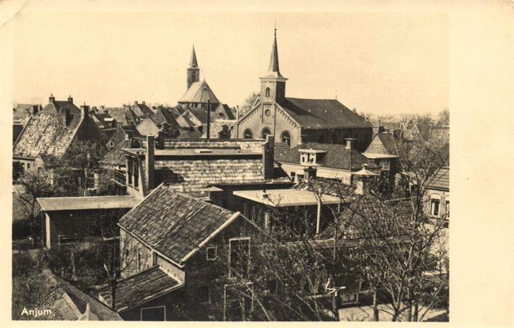 Anjum - dorpsgezicht - 1955 gelopen, Verzamelen, Ansichtkaarten | Nederland, Gelopen, Noord-Brabant, Voor 1920, Ophalen of Verzenden