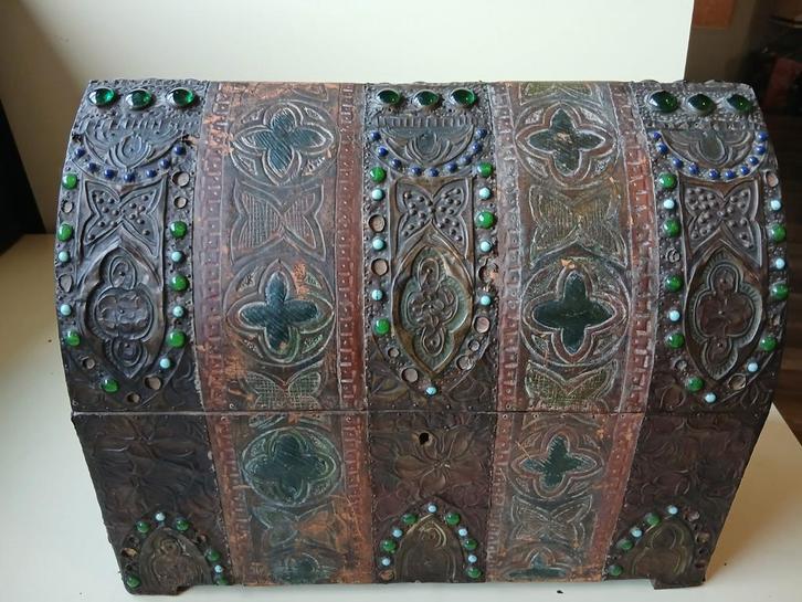Art Nouveau houten kist met koper beslag, Antiek en Kunst, Curiosa en Brocante, Ophalen of Verzenden