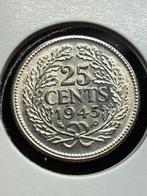 Kwartje 1945 unc Wilhelmina, Zilver, 25 cent, Ophalen of Verzenden, Koningin Wilhelmina