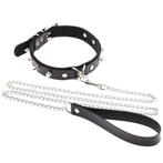Leren choker met spikes en ketting / gothic zwarte halsband, Verzenden, Nieuw, Zwart, Overige materialen