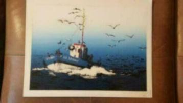Bijzonder werk vissersboot gesigneerd Zeefdruk? beschikbaar voor biedingen