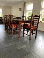 eetkamertafel met 6 stoelen, Ophalen, Gebruikt, Traditioneel donker massief eiken, Eikenhout
