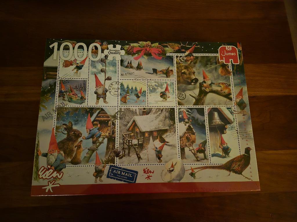Rien Poortvliet puzzel, Kerst met Kabouters, Jumbo, 1000., Ophalen of Verzenden, 500 t/m 1500 stukjes, Nieuw, Legpuzzel