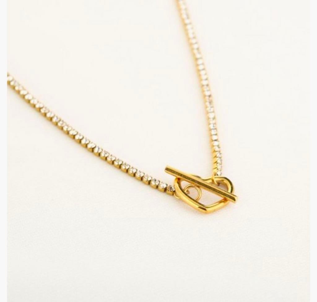 Gouden Hartjes Ketting zirkonia Chain Dames | Love Ketting, Overige materialen, ., Nieuw, Ophalen of Verzenden