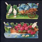 Bloemen kar en boot antieke poezieplaatjes (192), Ophalen of Verzenden