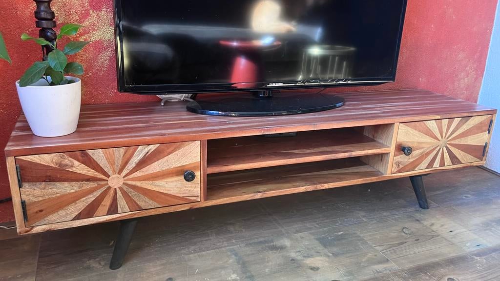 Boho TV-meubel van mangohout, Ophalen, 100 tot 150 cm, Zo goed als nieuw, Minder dan 100 cm